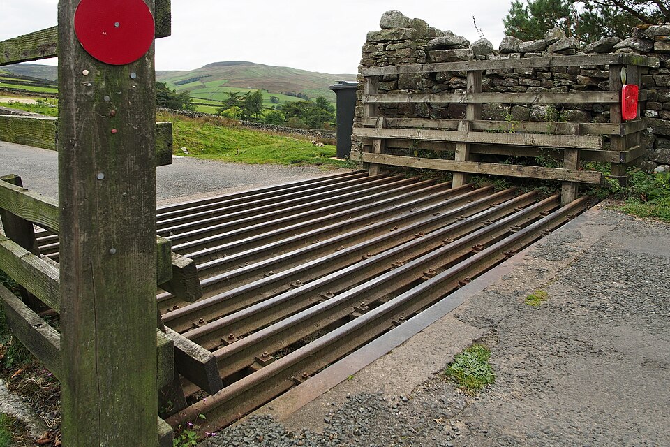 Real cattle grid laid across a rural road