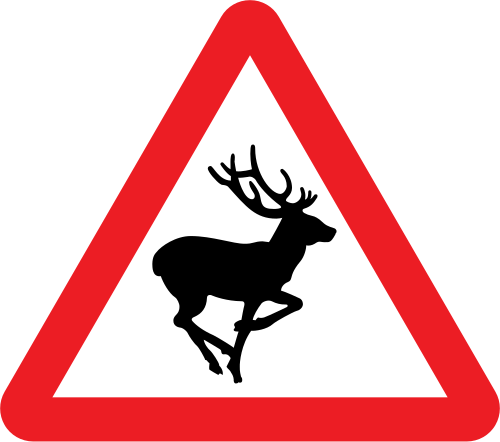 Cattle / animals warning sign — red triangle with cow silhouette