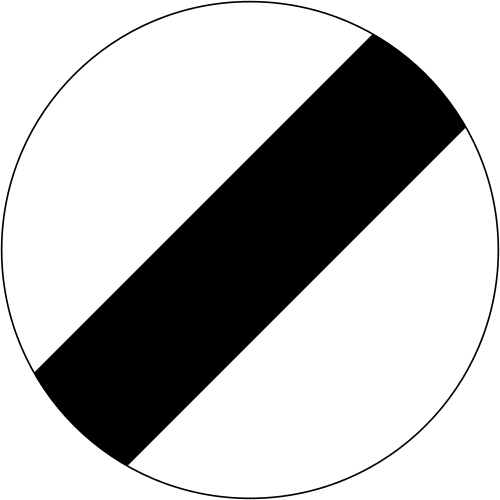 UK national speed limit sign — white circle with black diagonal stripe