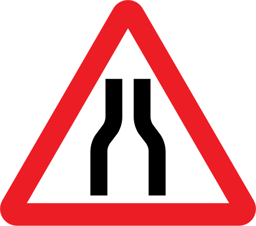 Road narrows on both sides sign