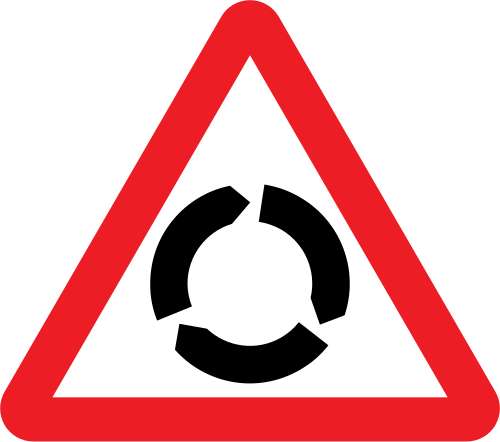 Roundabout warning sign — red triangle with circular arrows