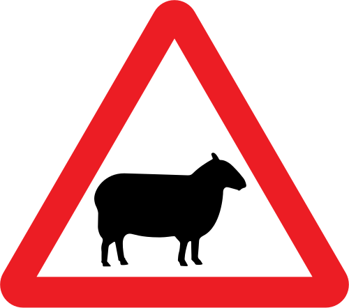 Sheep warning sign — red triangle with sheep silhouette