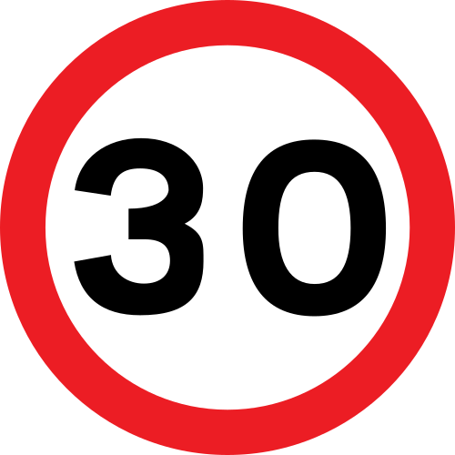 UK 30 mph speed limit sign — white circle with red border and number 30